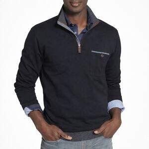Ted Baker Quarter Leather Zip Polo Long Sleeve Pullover Sweater Navy Blue 7